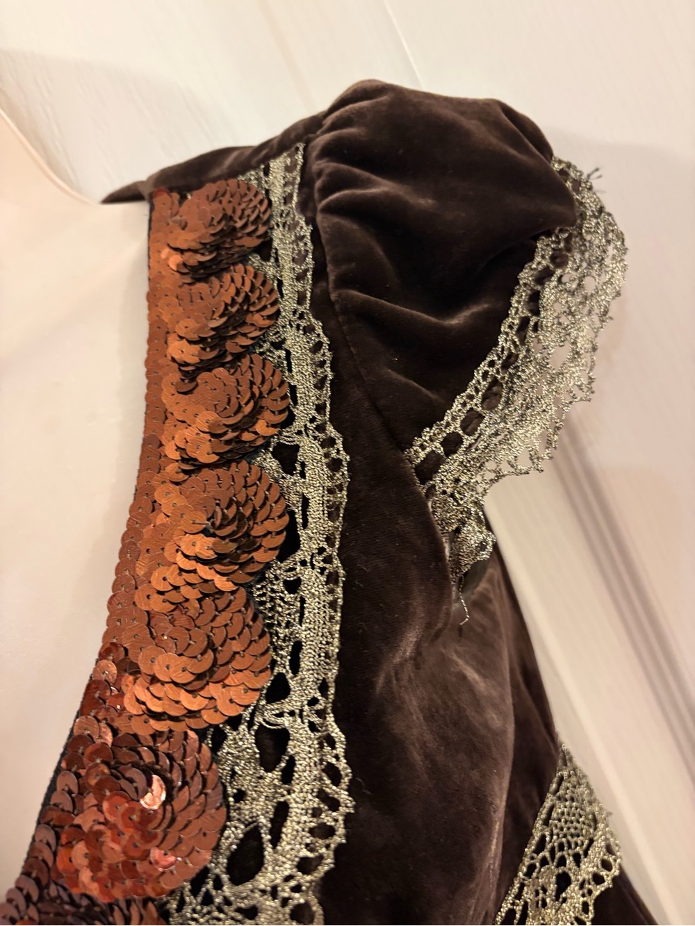Nanette Lepore Brown Velvet Top with Copper Sequin V-Neck - Picture 8 of 12